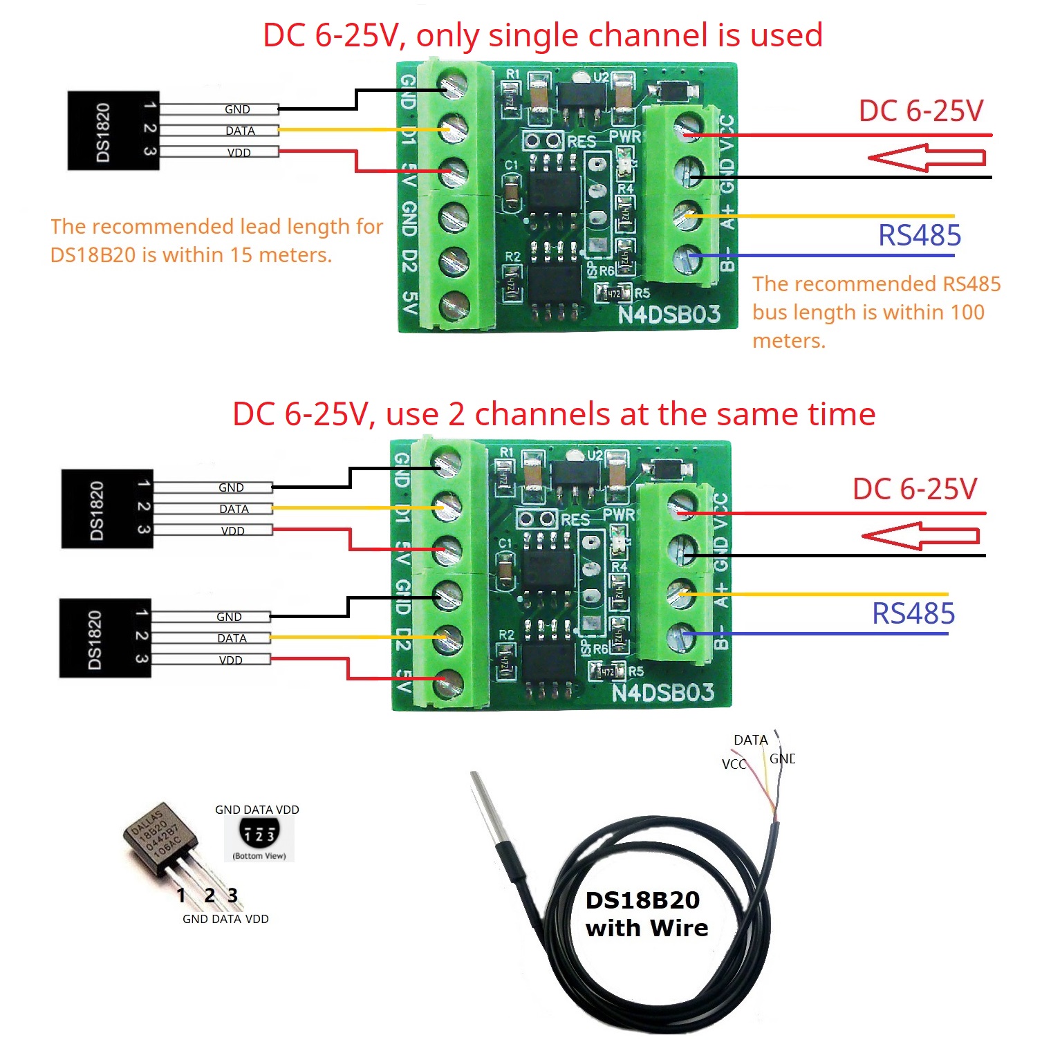 2CH RS485 Modbus  -55 to +125C - Ds18B20 Temperature Sensor review and price