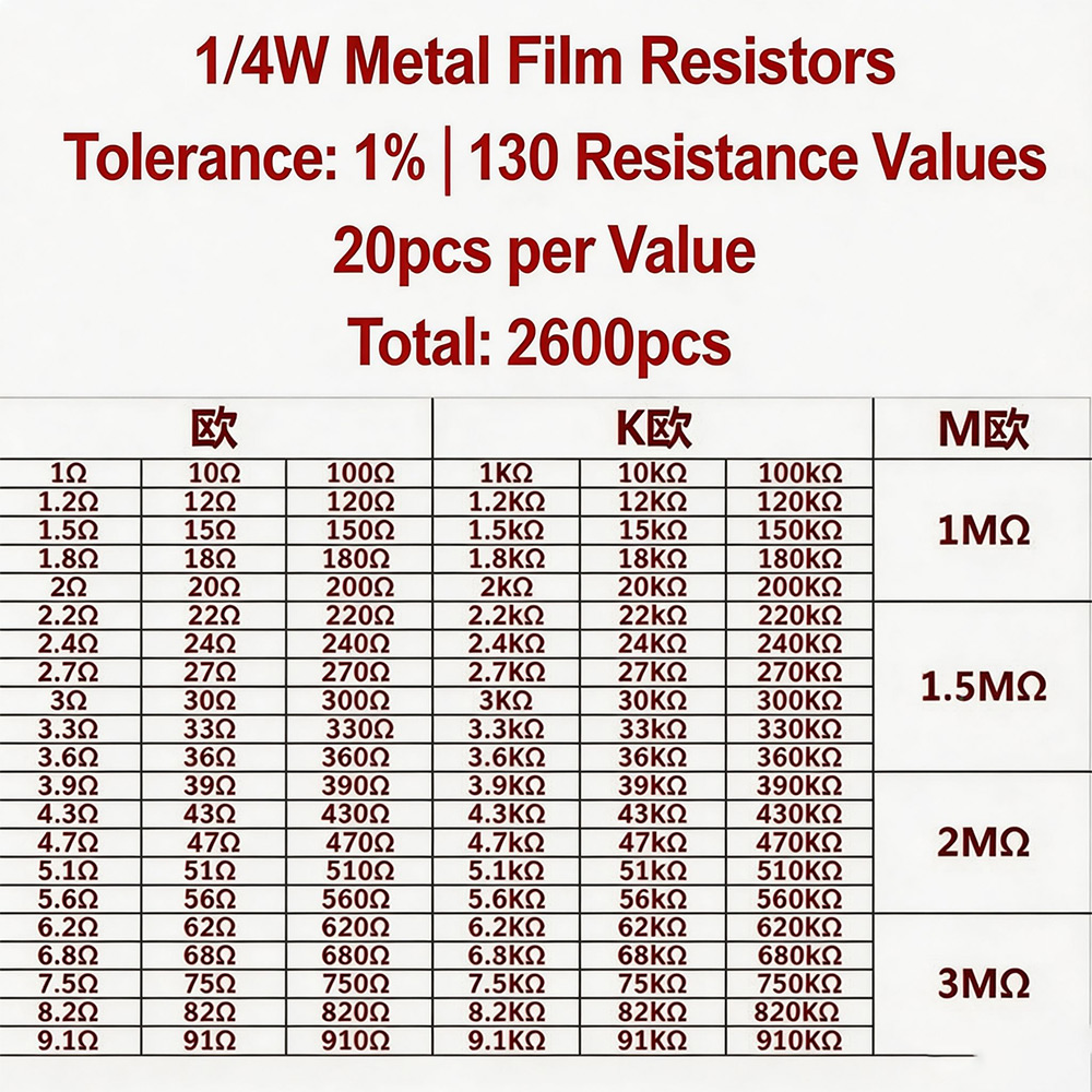 2600pcs Metal Film Resistors A - Resistor Kit 1 4W review and price